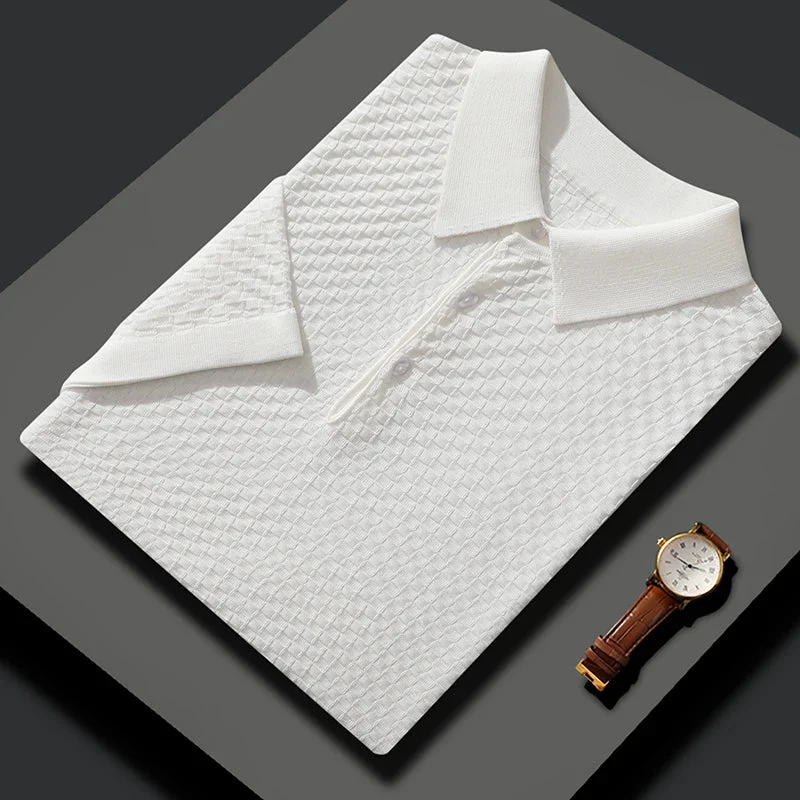 Premium Diamond-Texture White Polo T-Shirt
