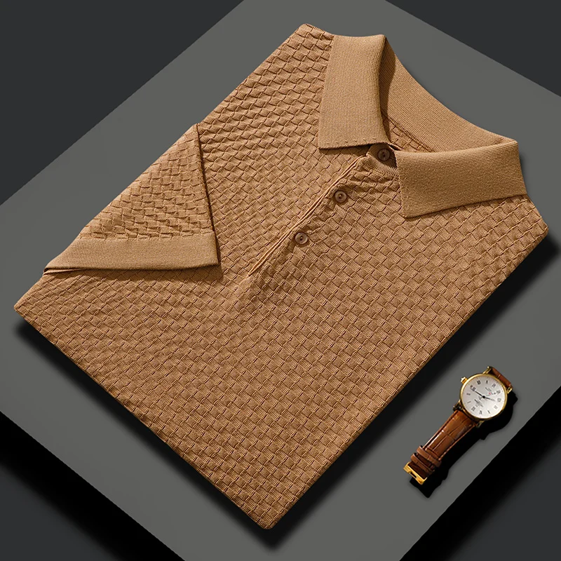 Premium Diamond-Texture White Polo T-Shirt
