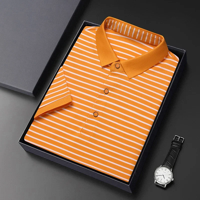 Classic Black & White Striped Polo T-Shirt