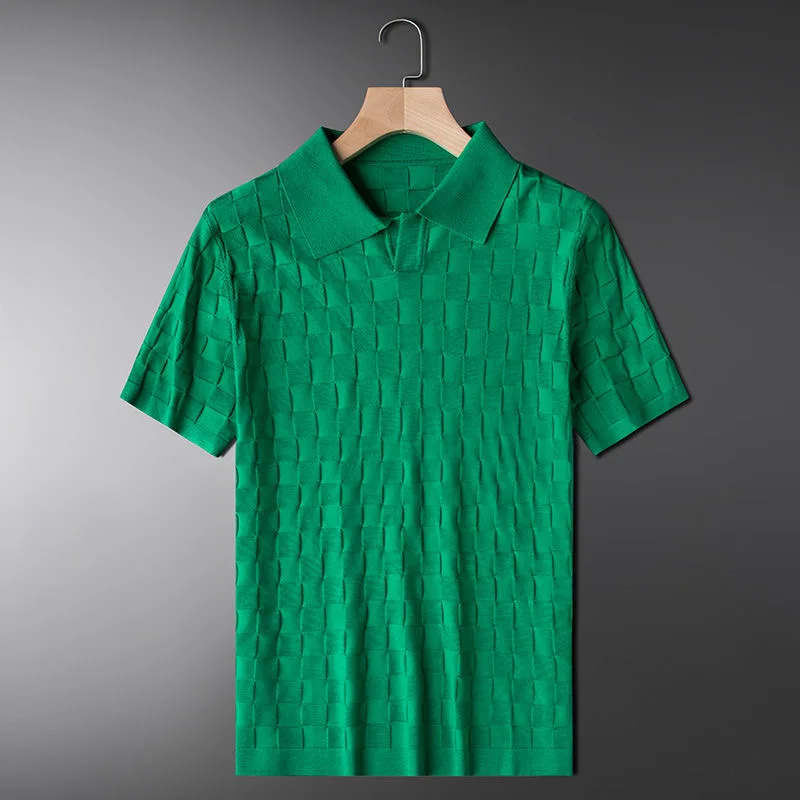 Premium Textured Check Knit Polo T-Shirt