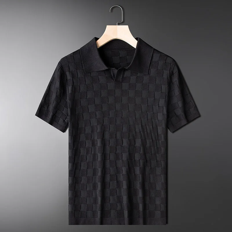 Premium Textured Check Knit Polo T-Shirt