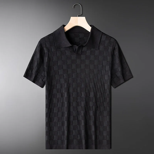 Premium Textured Check Knit Polo T-Shirt