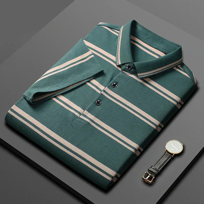 Classic Black Multi-Stripe Premium Polo T-Shirt