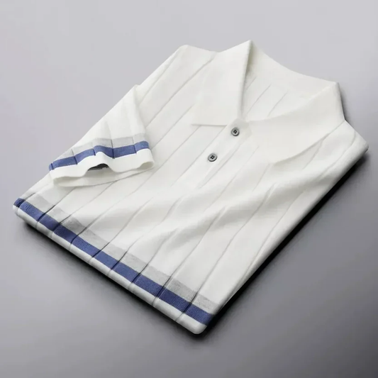 Classic Striped Knit Polo T-Shirt