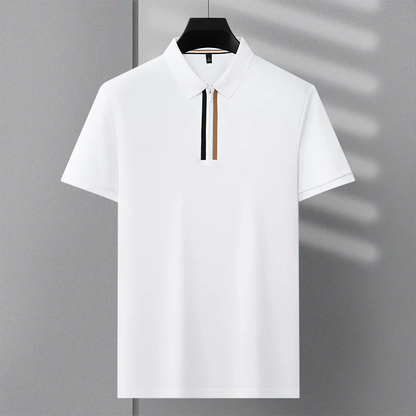 Premium Zip-Collar Contrast-Panel Polo T-Shirt